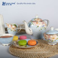 Светло-голубой gruonding peony flowers pattern coffee set with sugar bowl